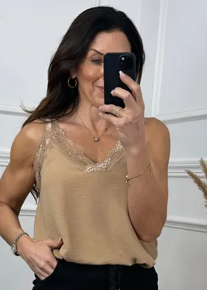 Golda Camel Lace Trim Cami