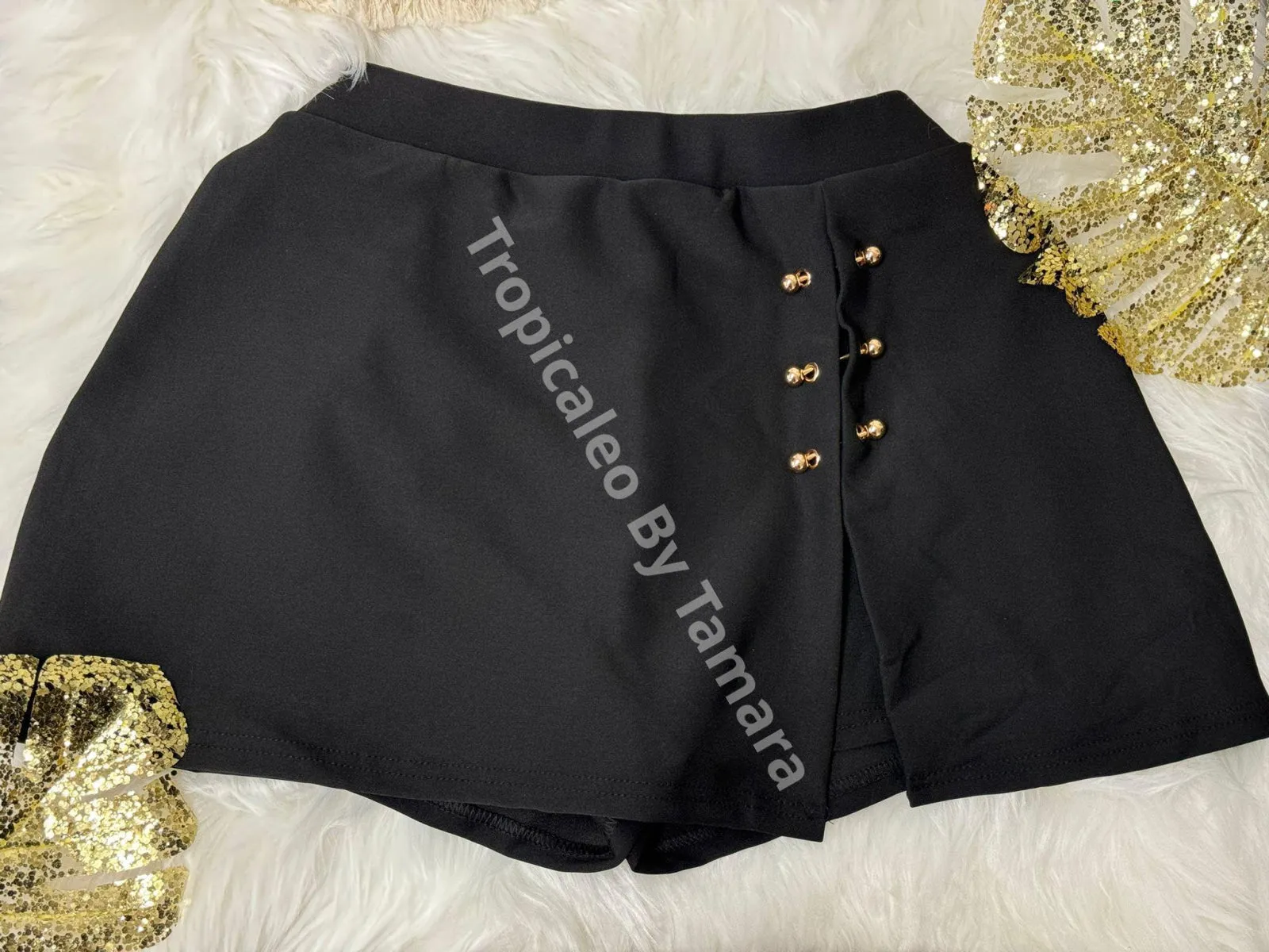 Golden Button Overlap Skort