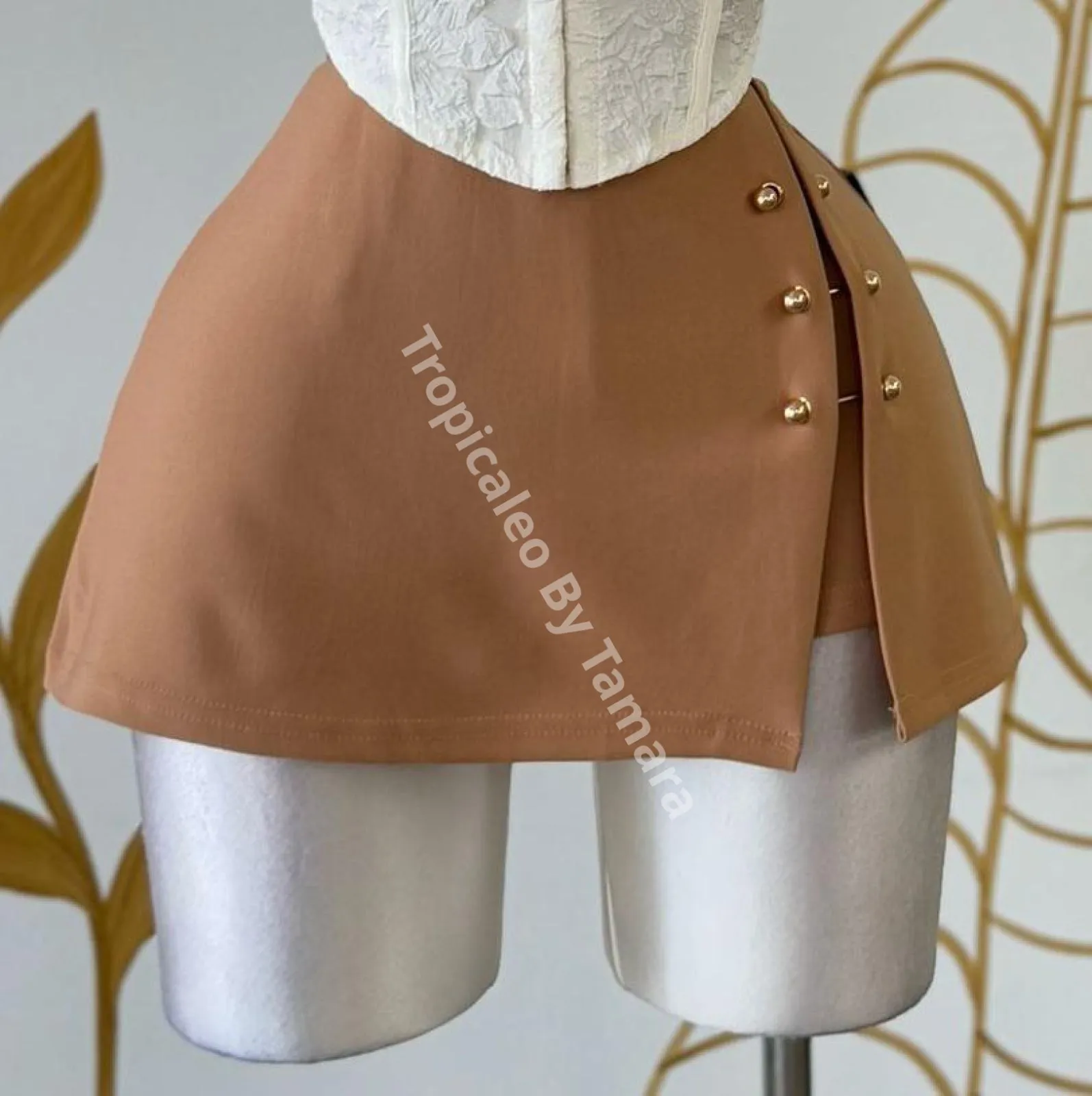 Golden Button Overlap Skort
