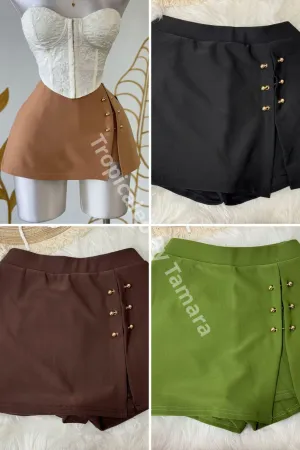 Golden Button Overlap Skort