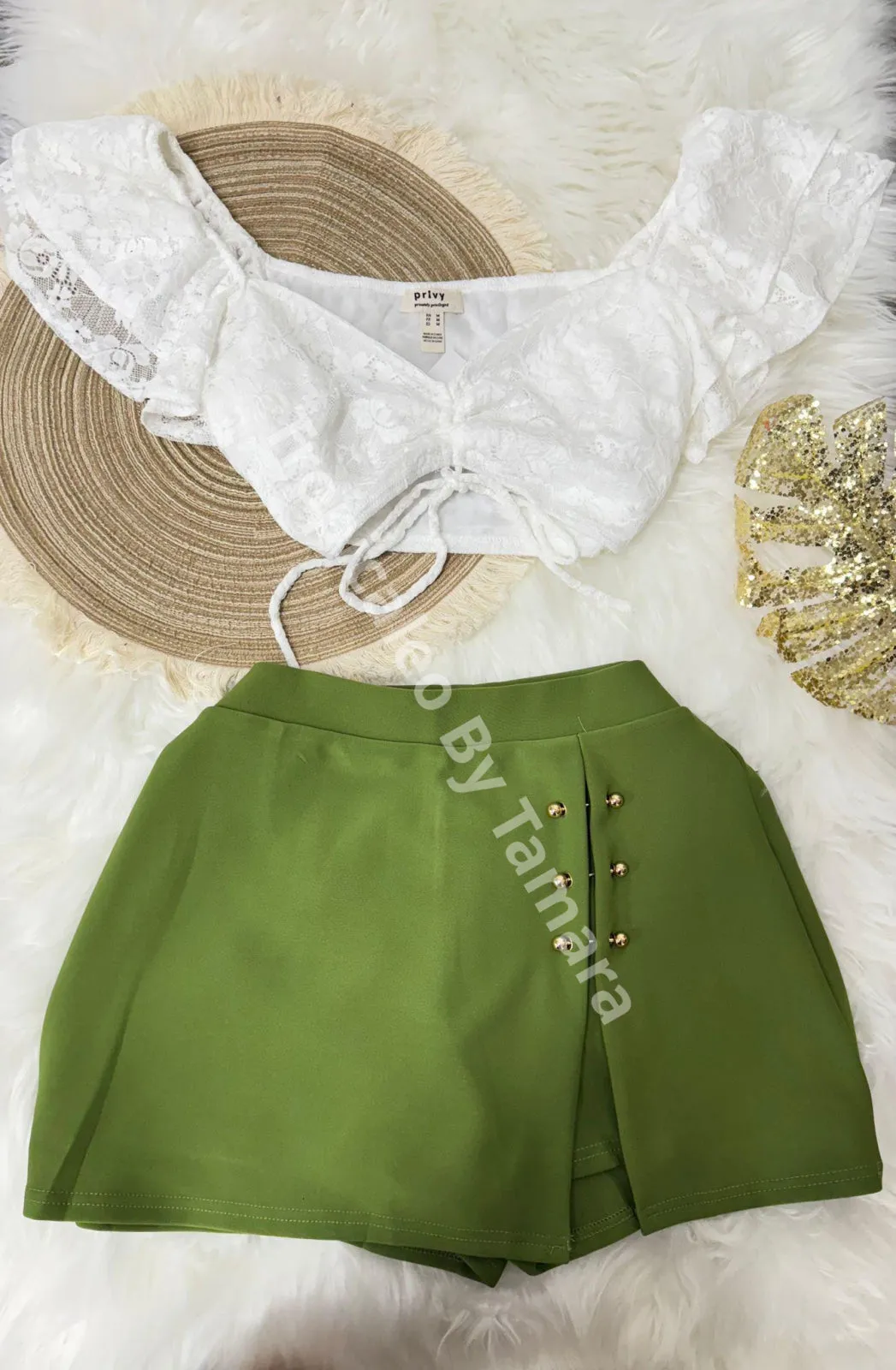 Golden Button Overlap Skort