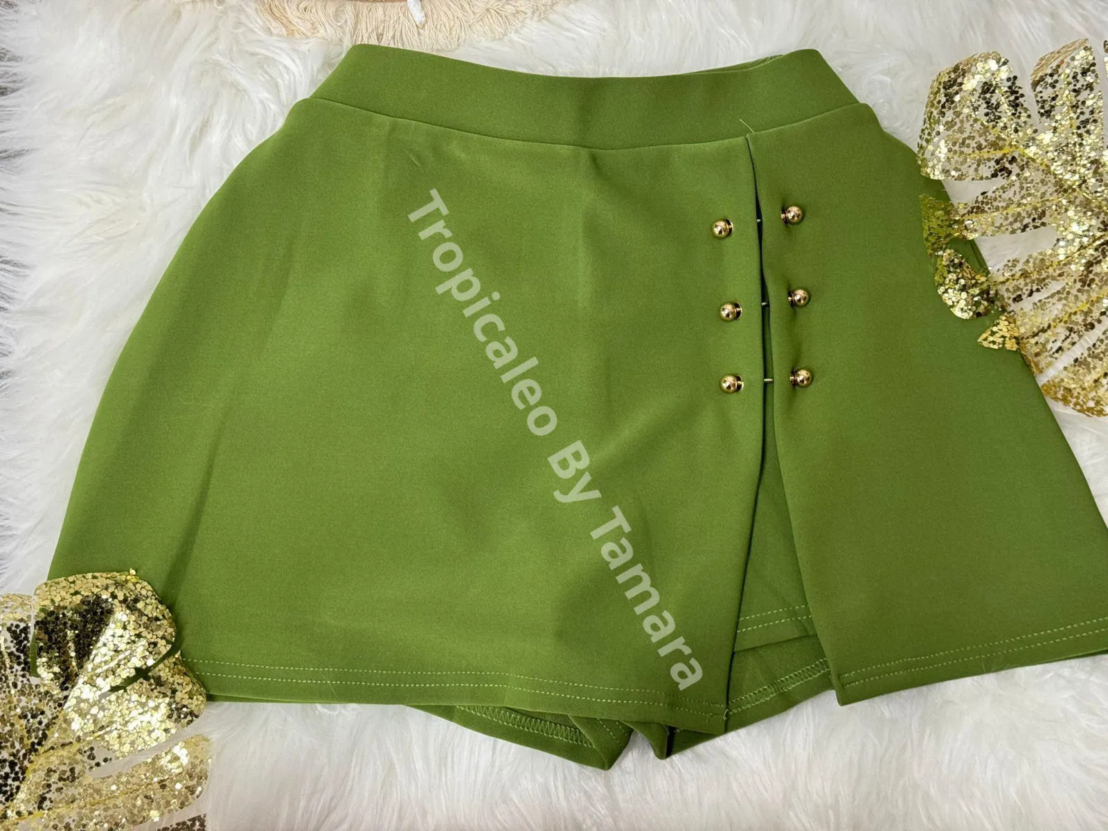Golden Button Overlap Skort