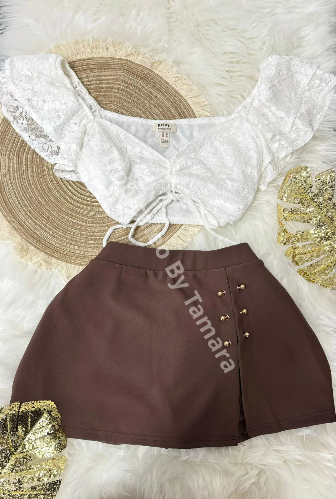 Golden Button Overlap Skort