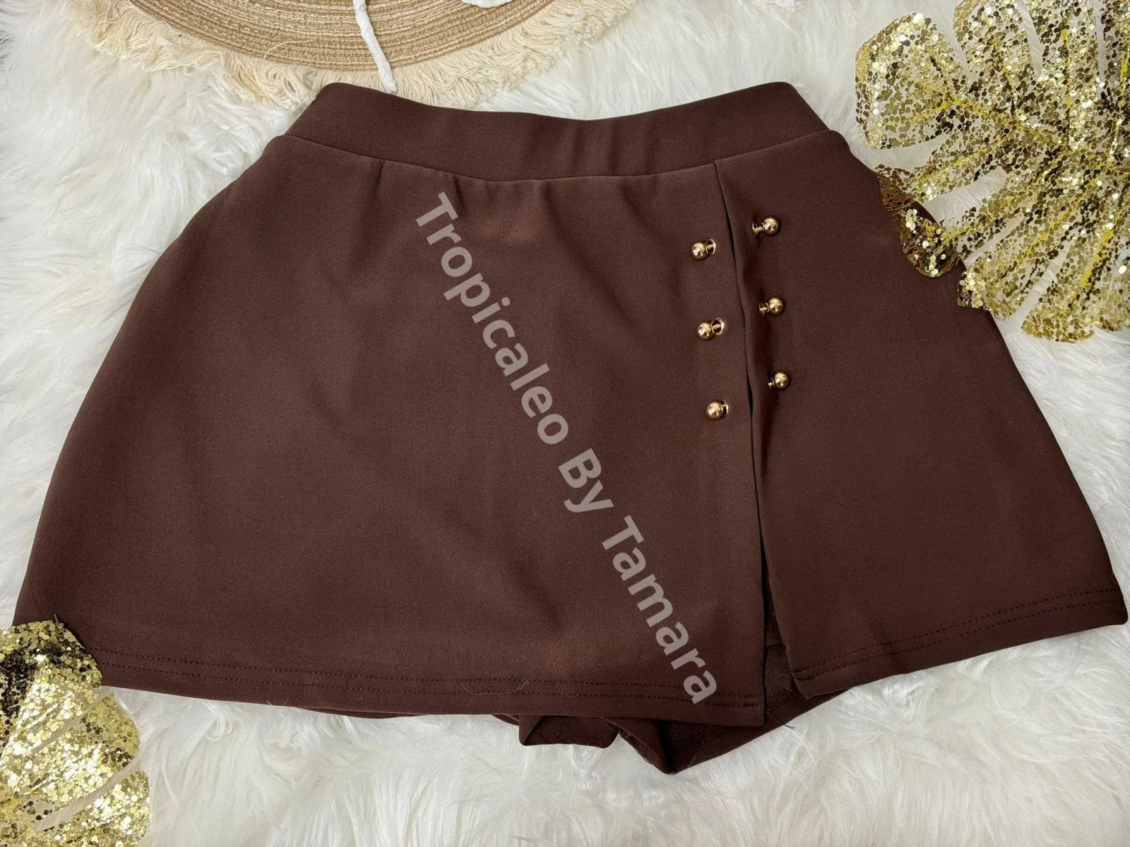 Golden Button Overlap Skort