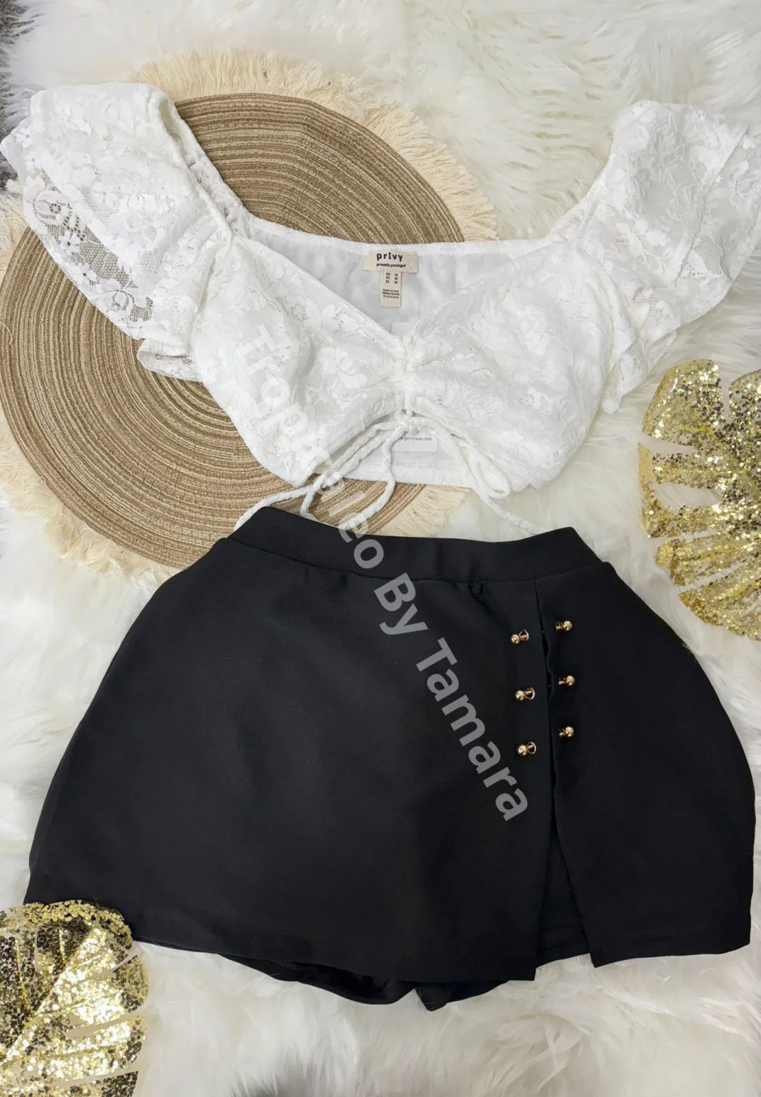Golden Button Overlap Skort