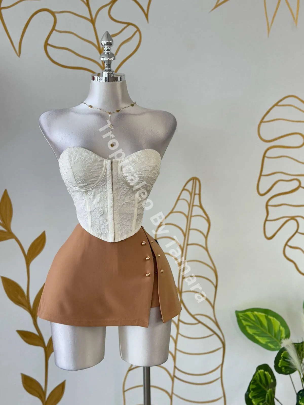 Golden Button Overlap Skort
