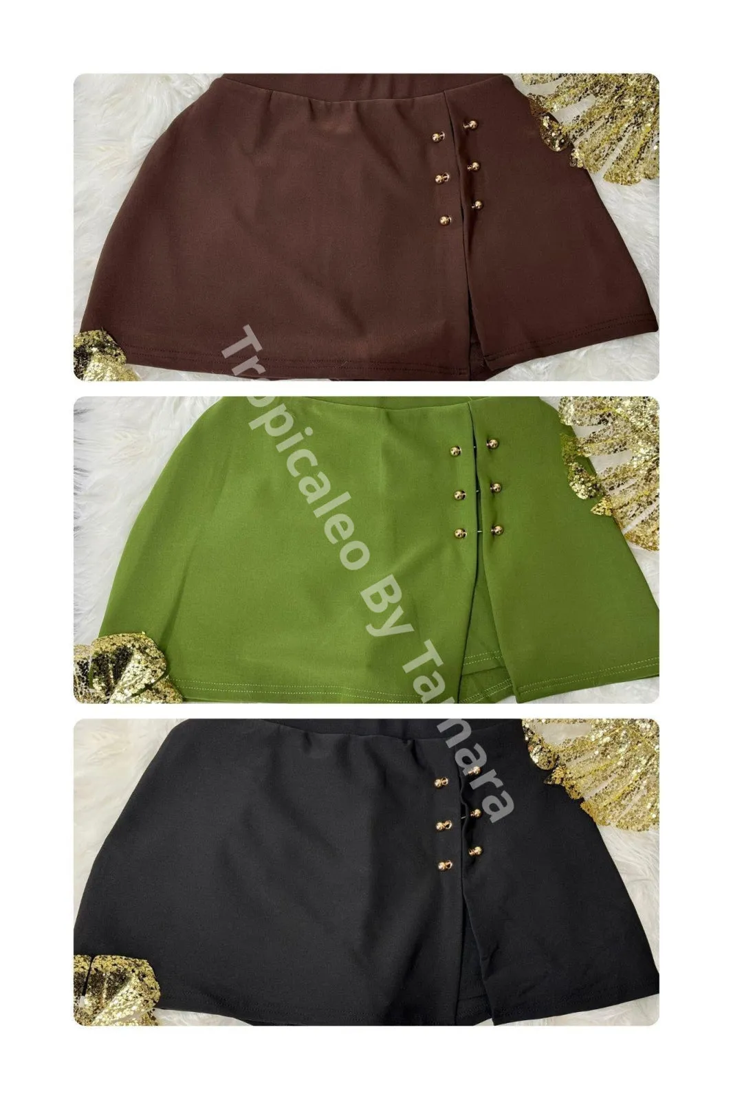 Golden Button Overlap Skort