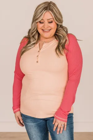 Good Wishes Button Knit Top- Cream & Coral