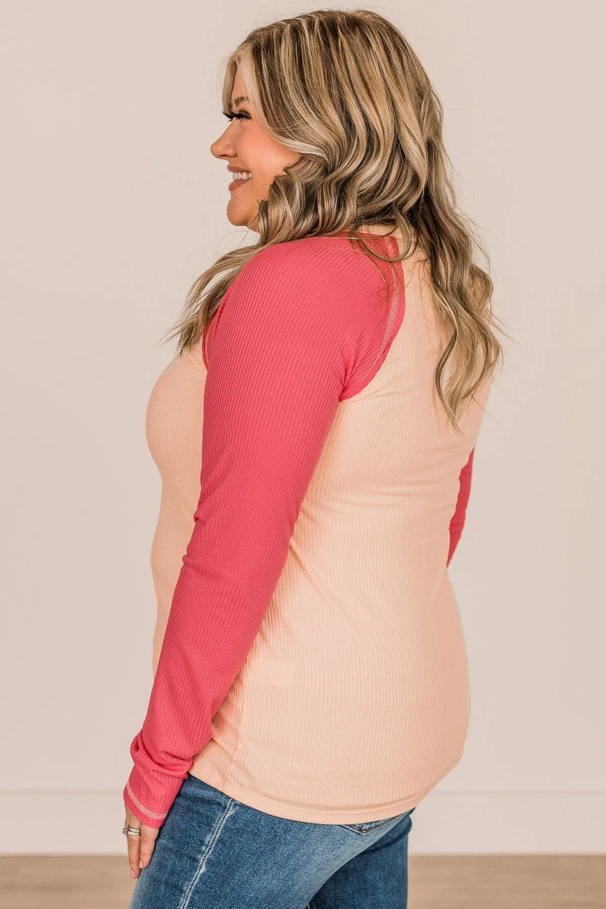 Good Wishes Button Knit Top- Cream & Coral