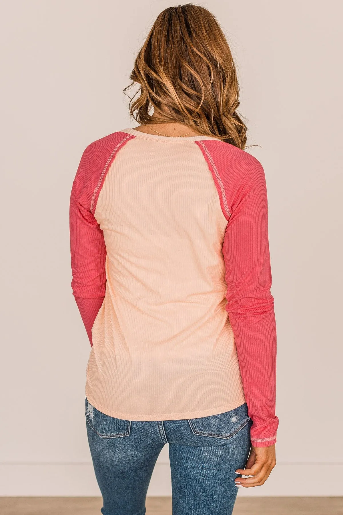Good Wishes Button Knit Top- Cream & Coral