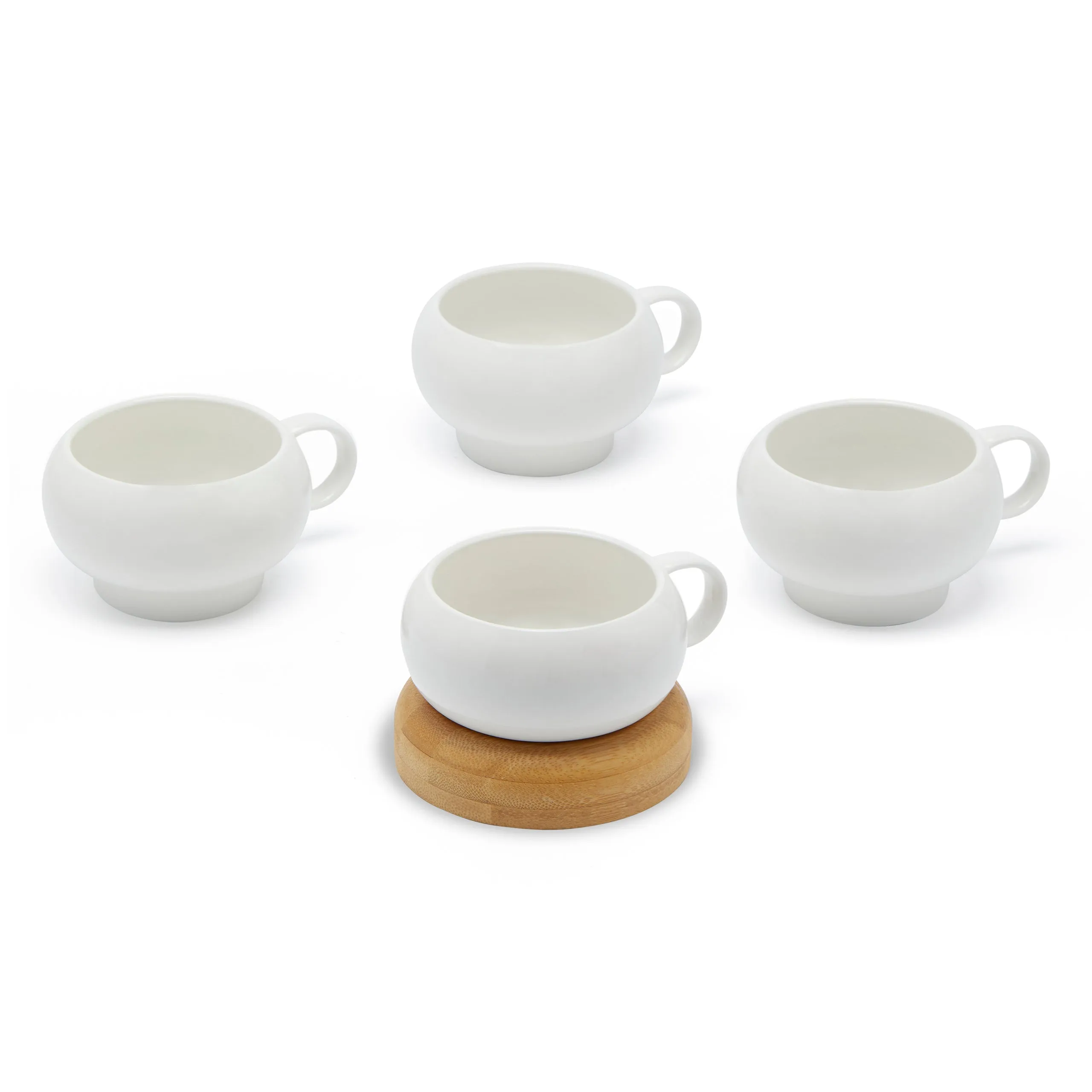 GOURMET CUP SET WITH BAMBOO BASE (SET OF 4 WHITE)