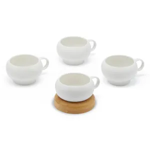 GOURMET CUP SET WITH BAMBOO BASE (SET OF 4 WHITE)