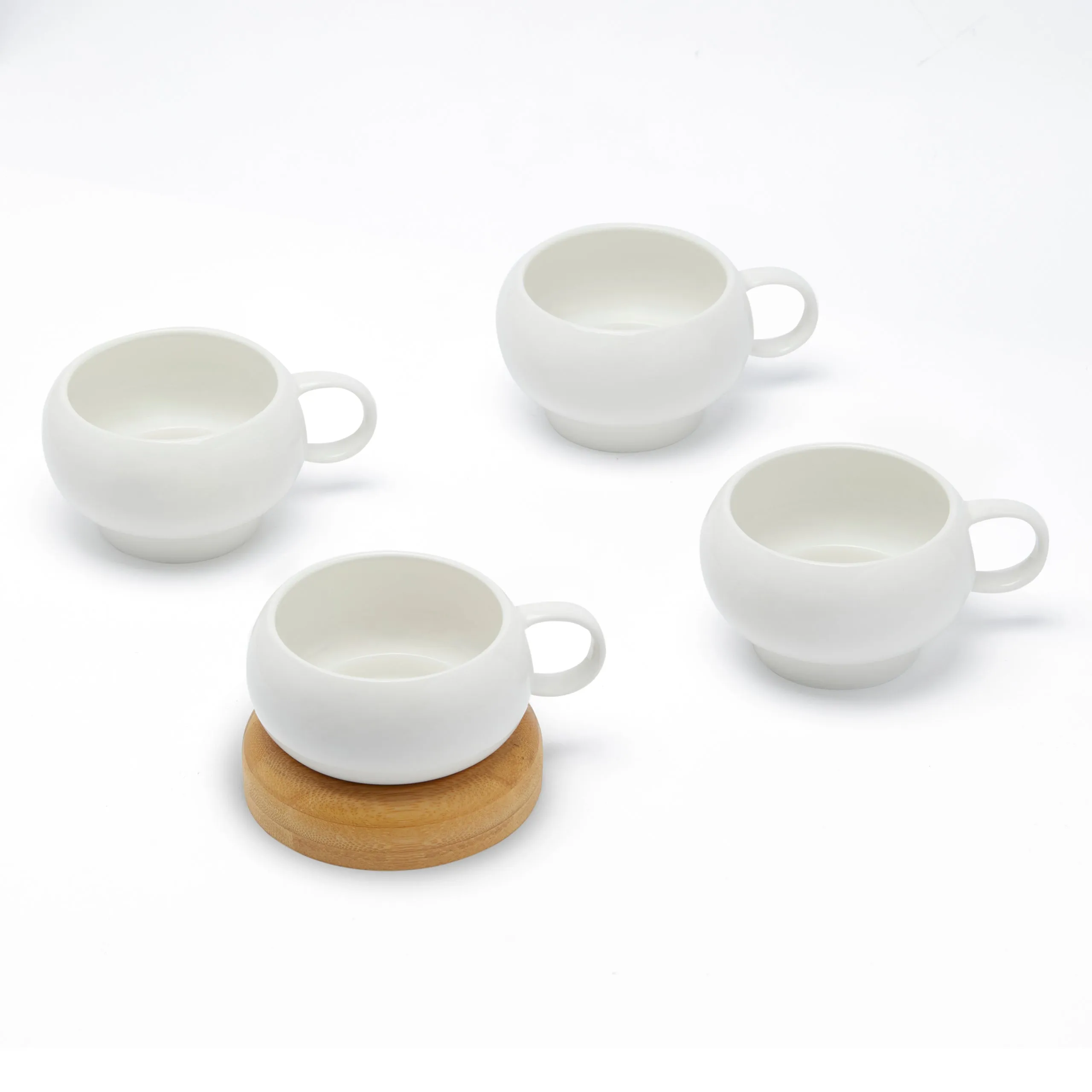 GOURMET CUP SET WITH BAMBOO BASE (SET OF 4 WHITE)
