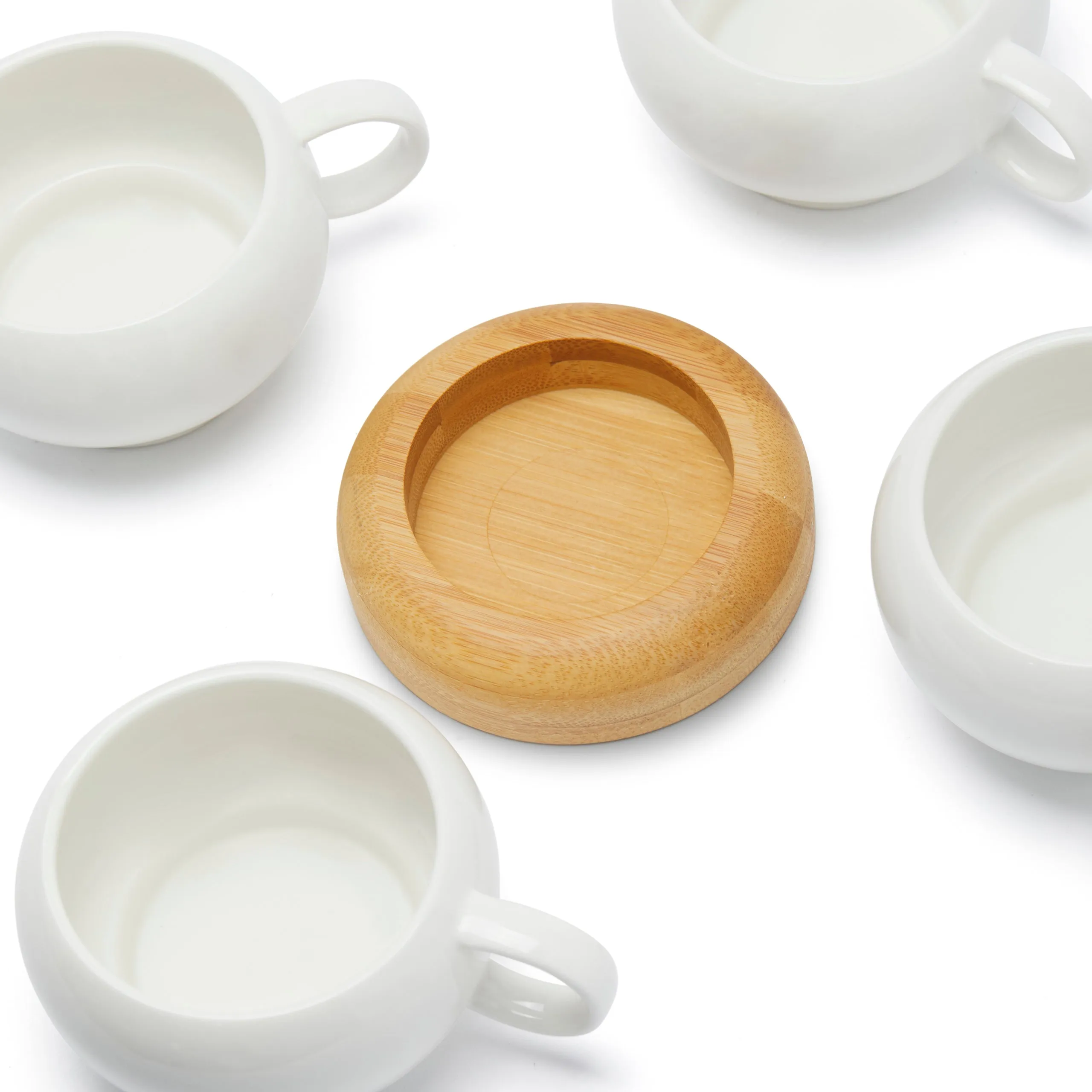 GOURMET CUP SET WITH BAMBOO BASE (SET OF 4 WHITE)