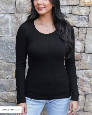 Grace and Lace Hip Length Scoop Neck Long Sleeve Brami in Black