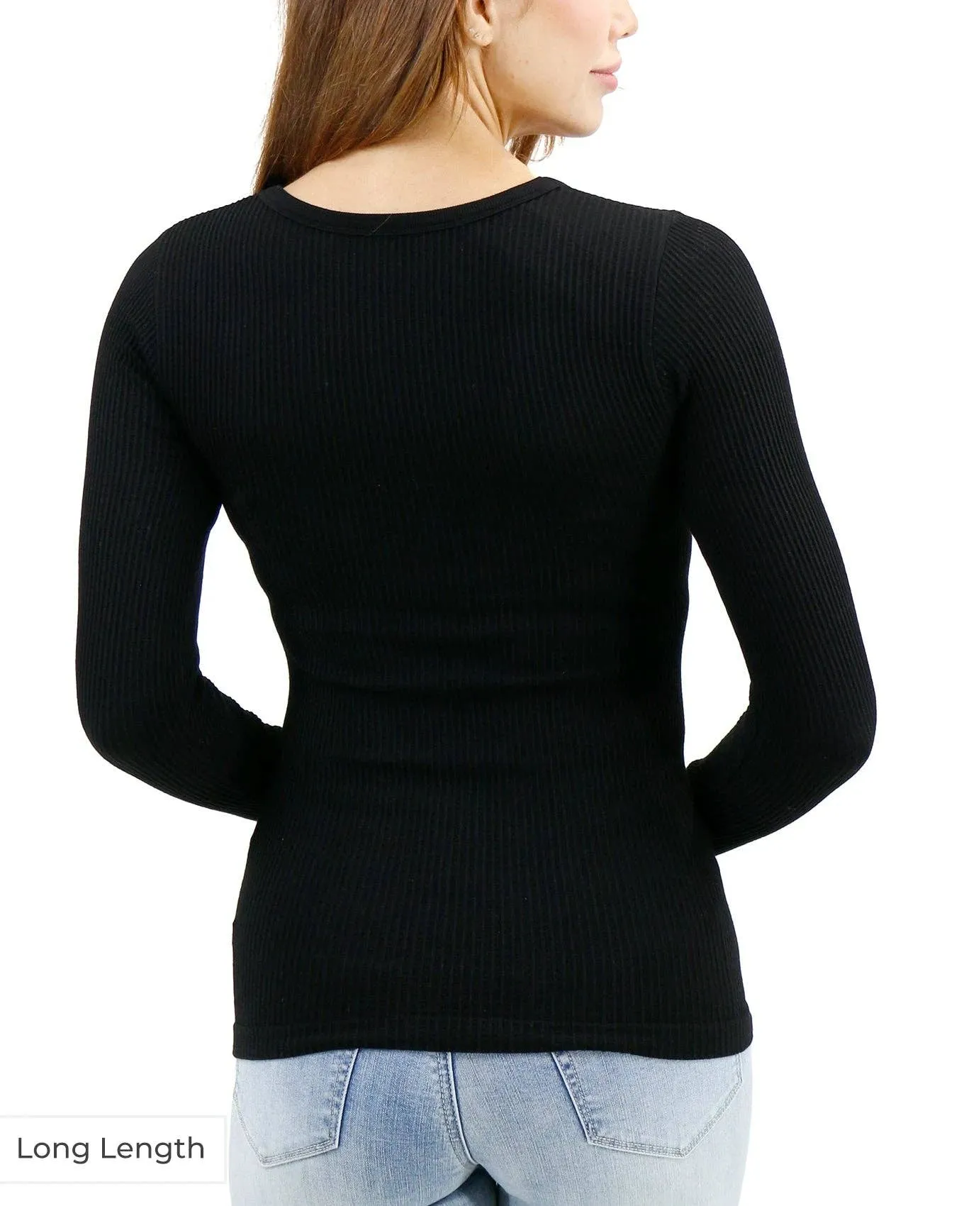 Grace and Lace Hip Length Scoop Neck Long Sleeve Brami in Black