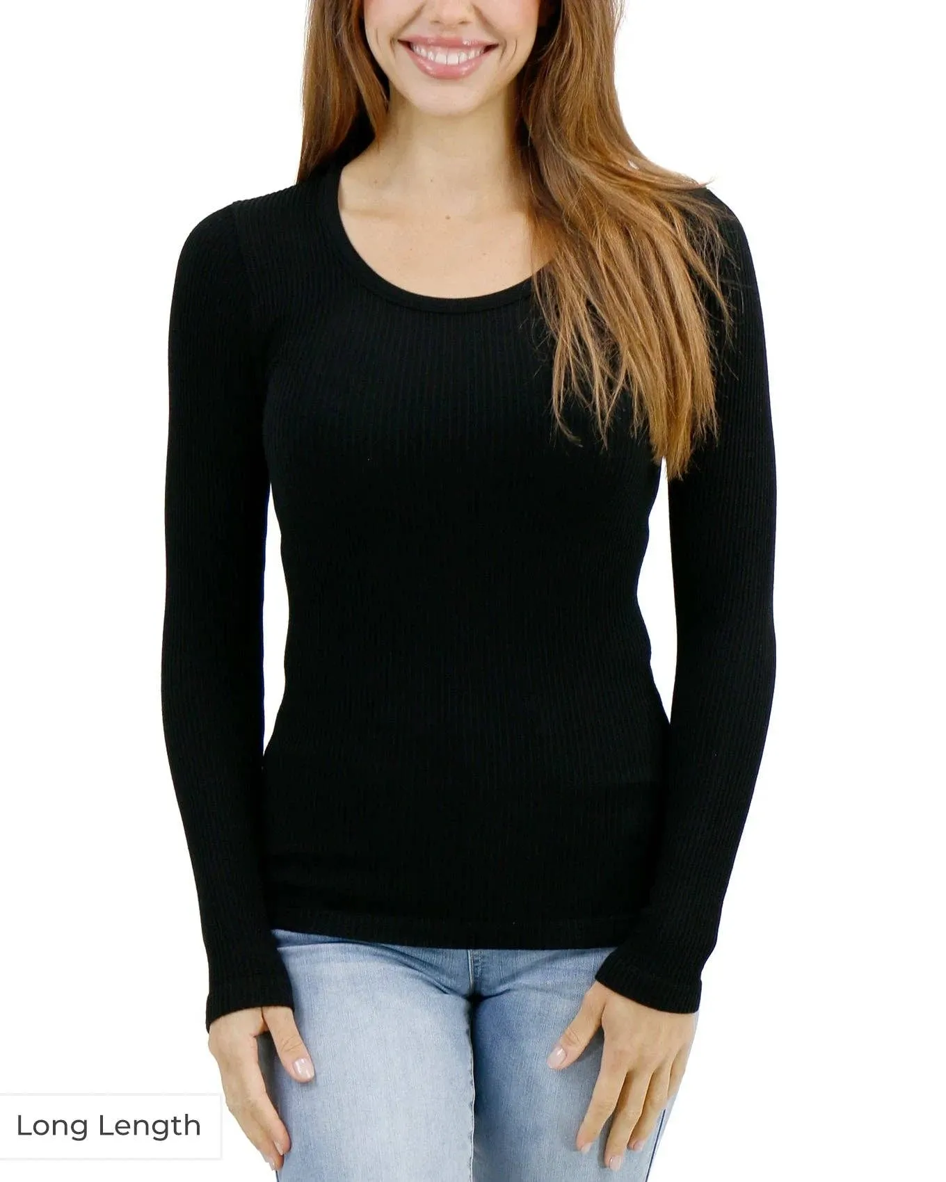 Grace and Lace Hip Length Scoop Neck Long Sleeve Brami in Black