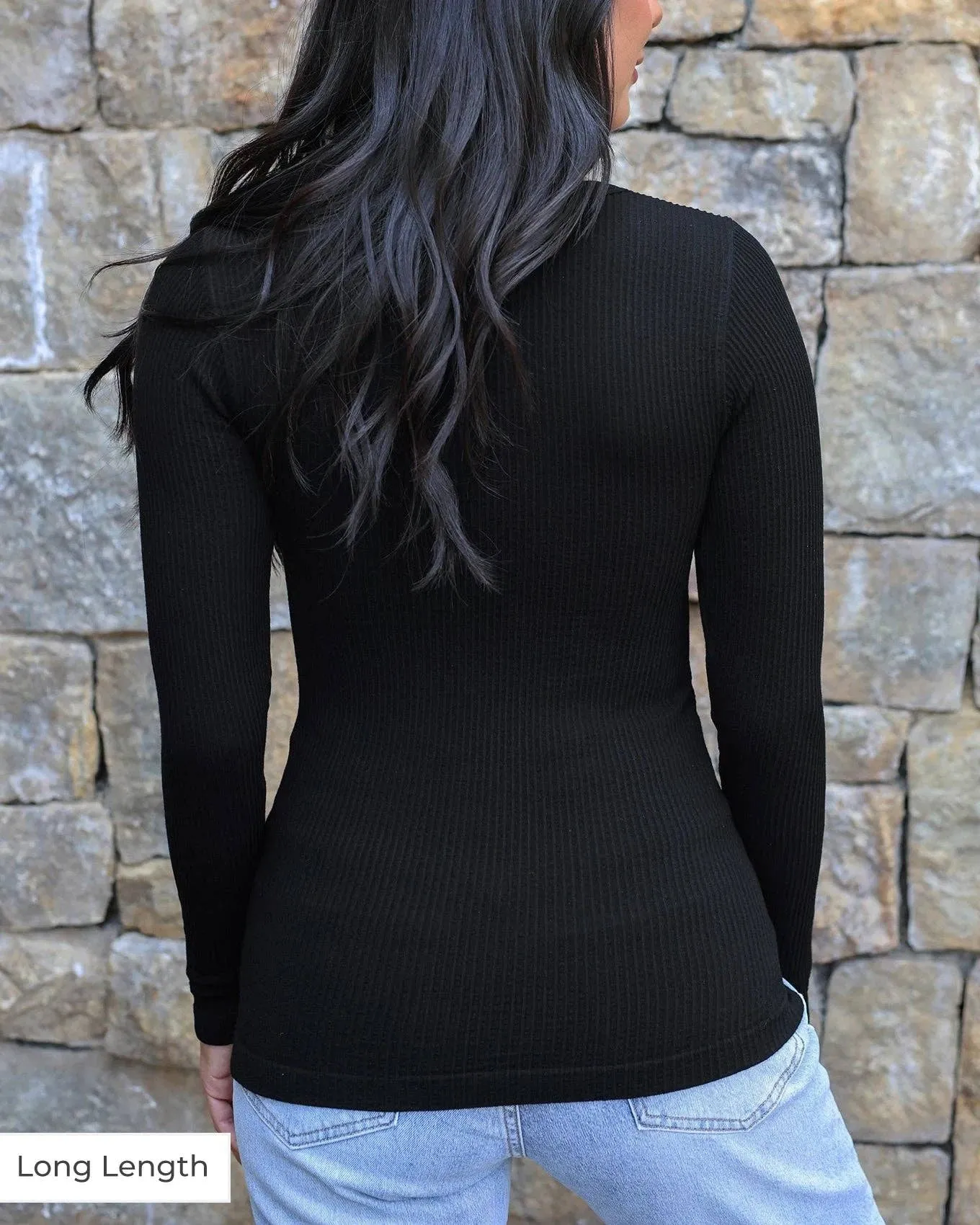 Grace and Lace Hip Length Scoop Neck Long Sleeve Brami in Black
