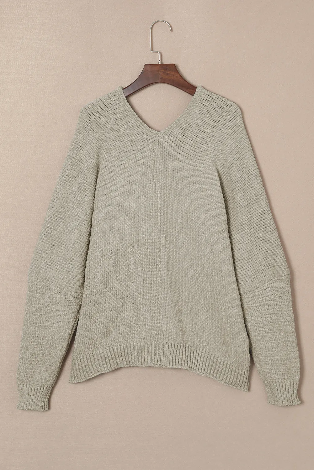 Gray Button Plunging V Neck Pocketed Sweater Cardigan