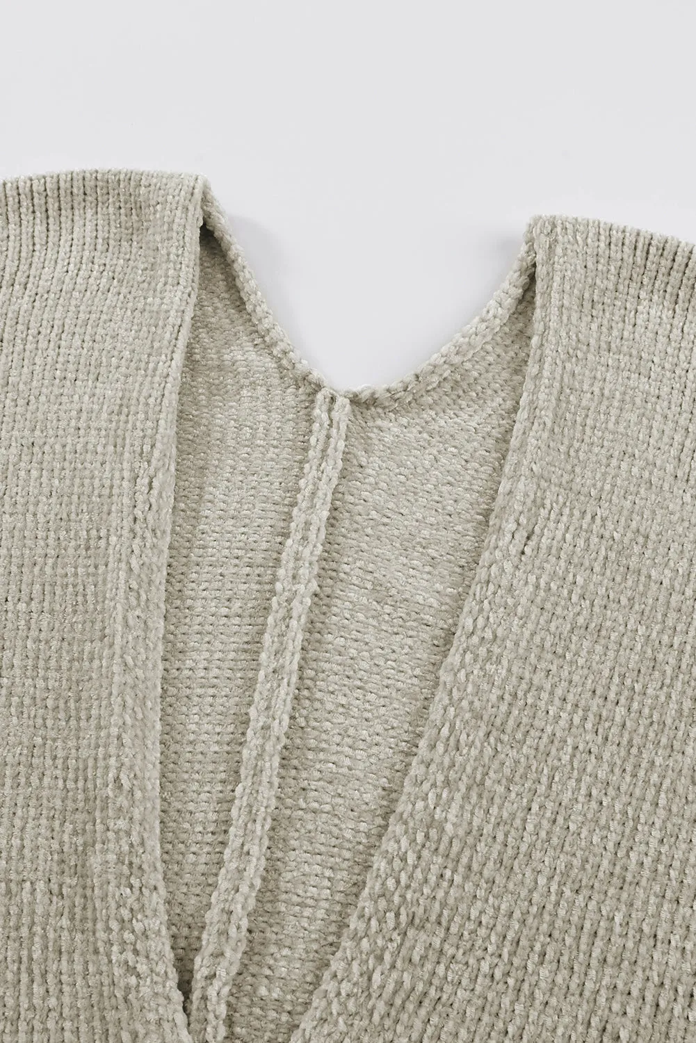 Gray Button Plunging V Neck Pocketed Sweater Cardigan