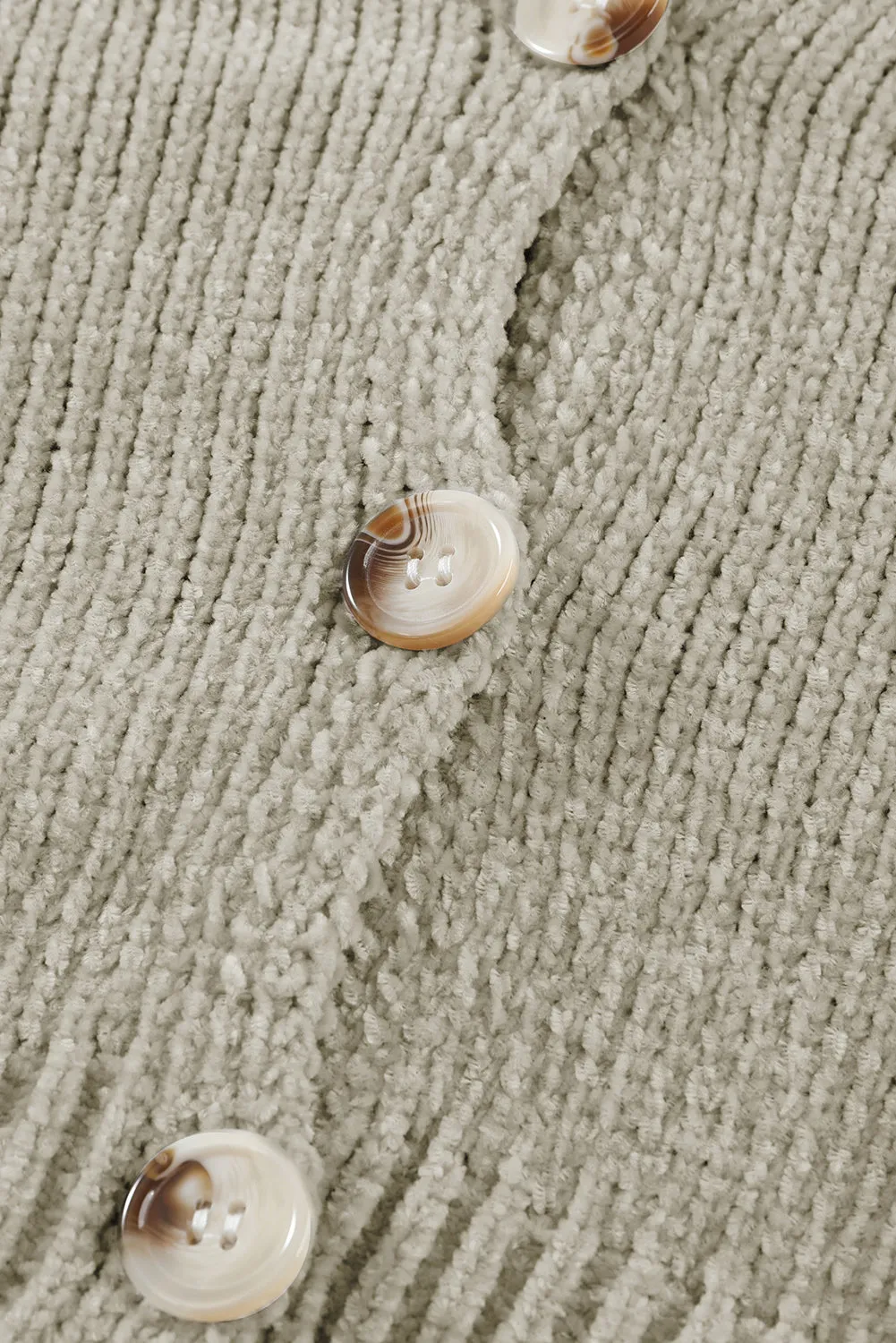 Gray Button Plunging V Neck Pocketed Sweater Cardigan