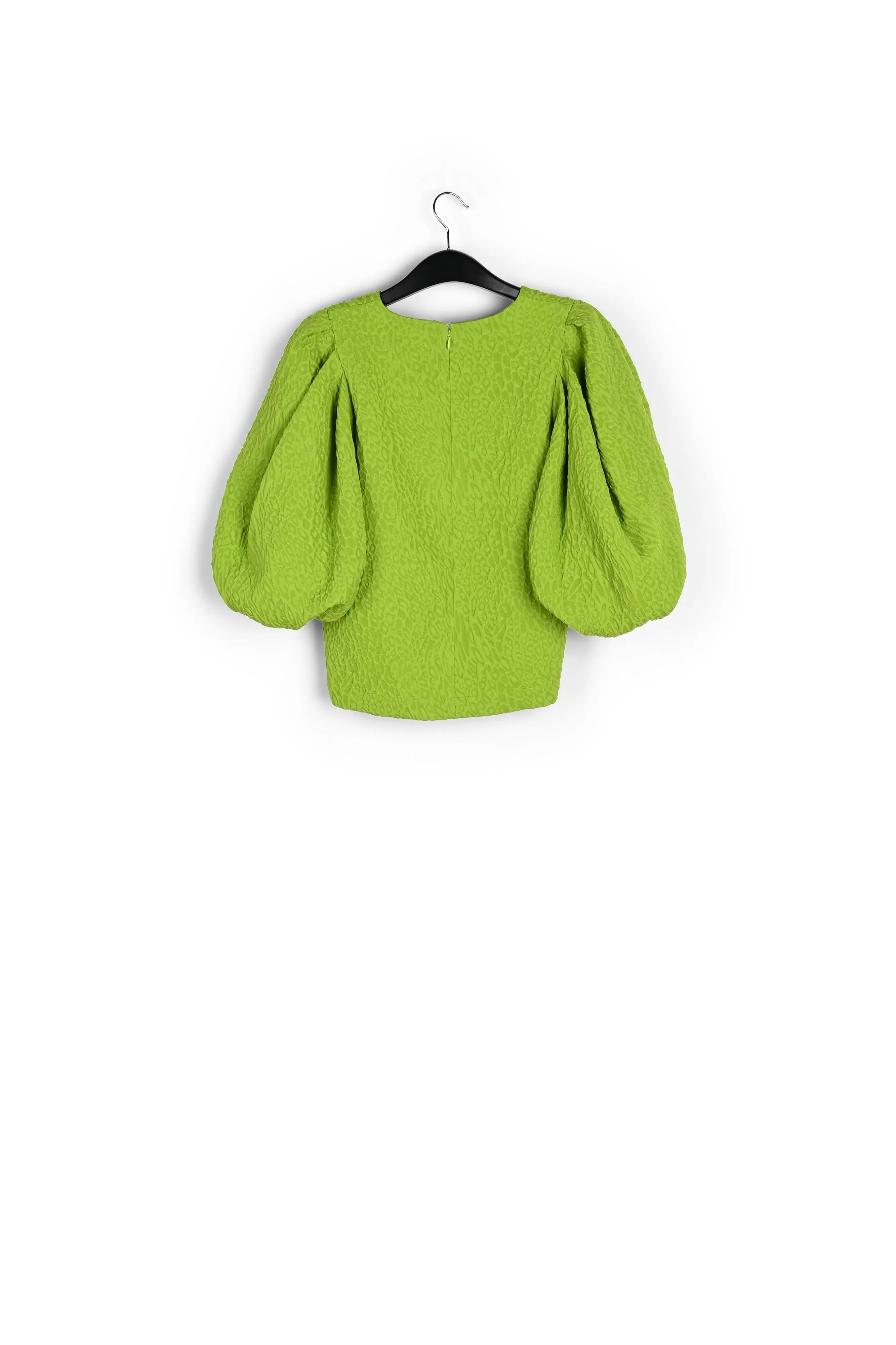 Green jacquard top with puffed sleeves
