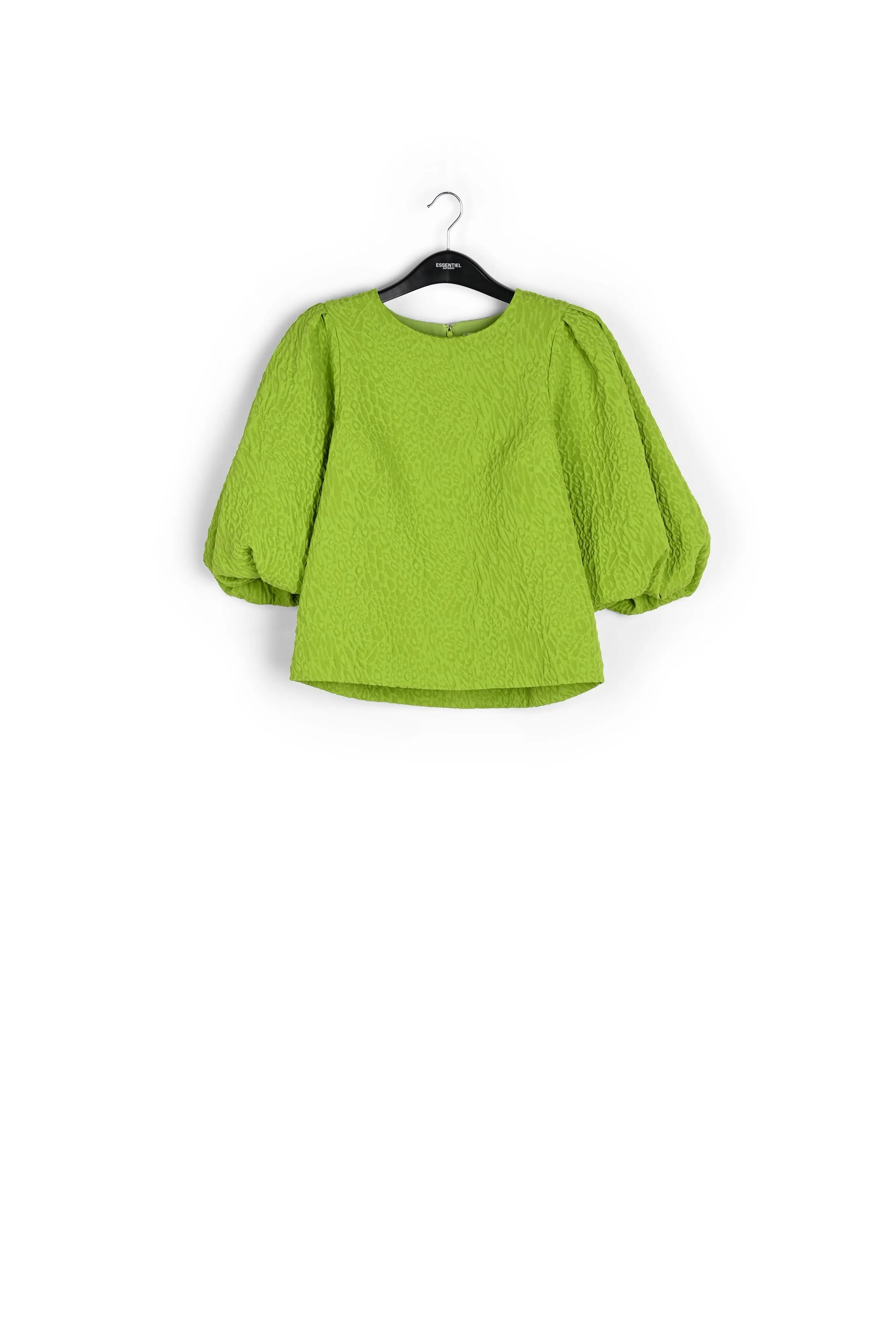 Green jacquard top with puffed sleeves