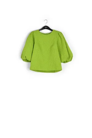 Green jacquard top with puffed sleeves