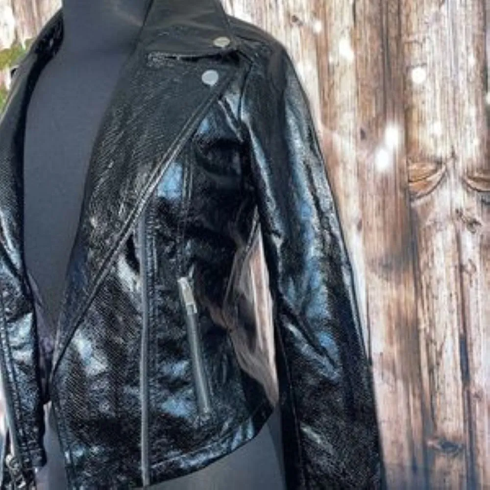 GUESS Faux-Leather Moto Jacket - Size S - Black