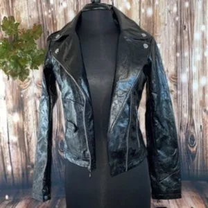 GUESS Faux-Leather Moto Jacket - Size S - Black