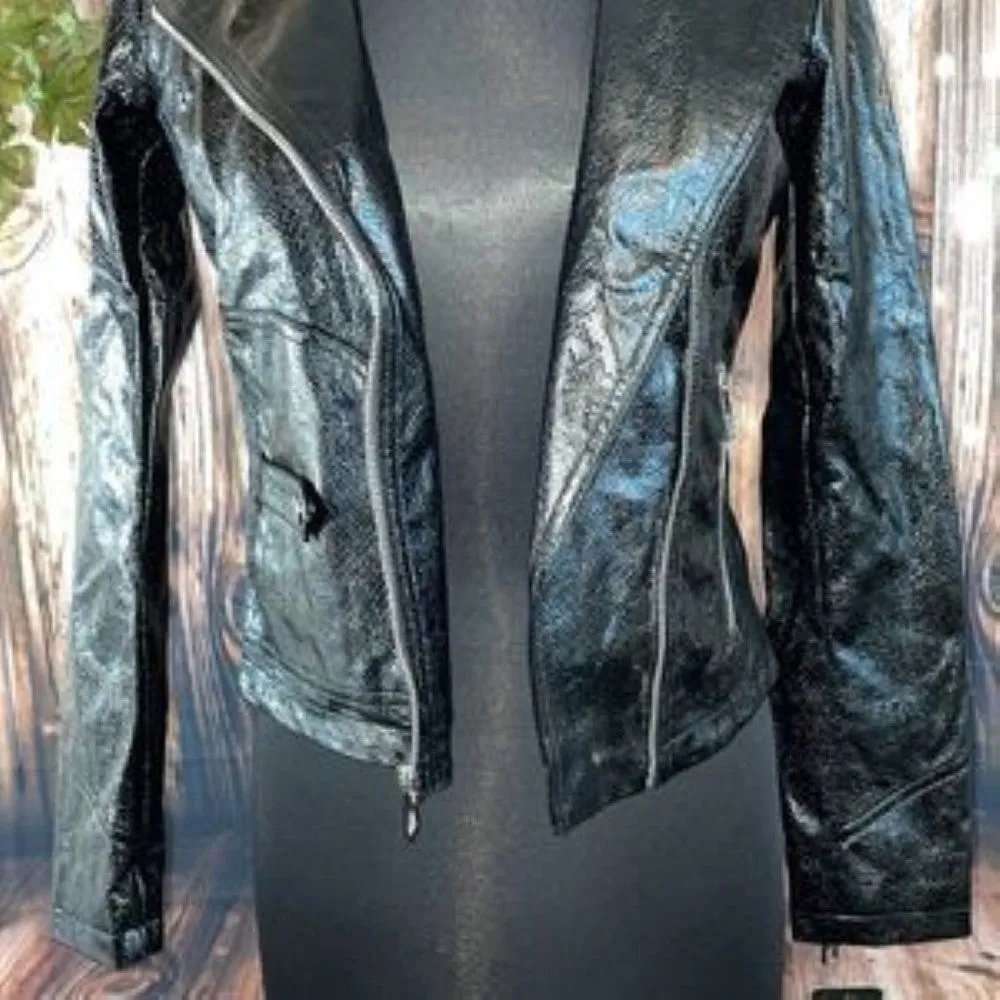 GUESS Faux-Leather Moto Jacket - Size S - Black
