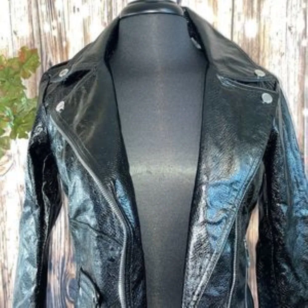 GUESS Faux-Leather Moto Jacket - Size S - Black