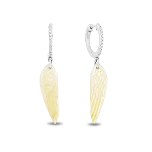 Hallmark Fine Jewelry Wing Drop Earrings in Golden Carved Mother of Pearl and Sterling Silver with Diamonds