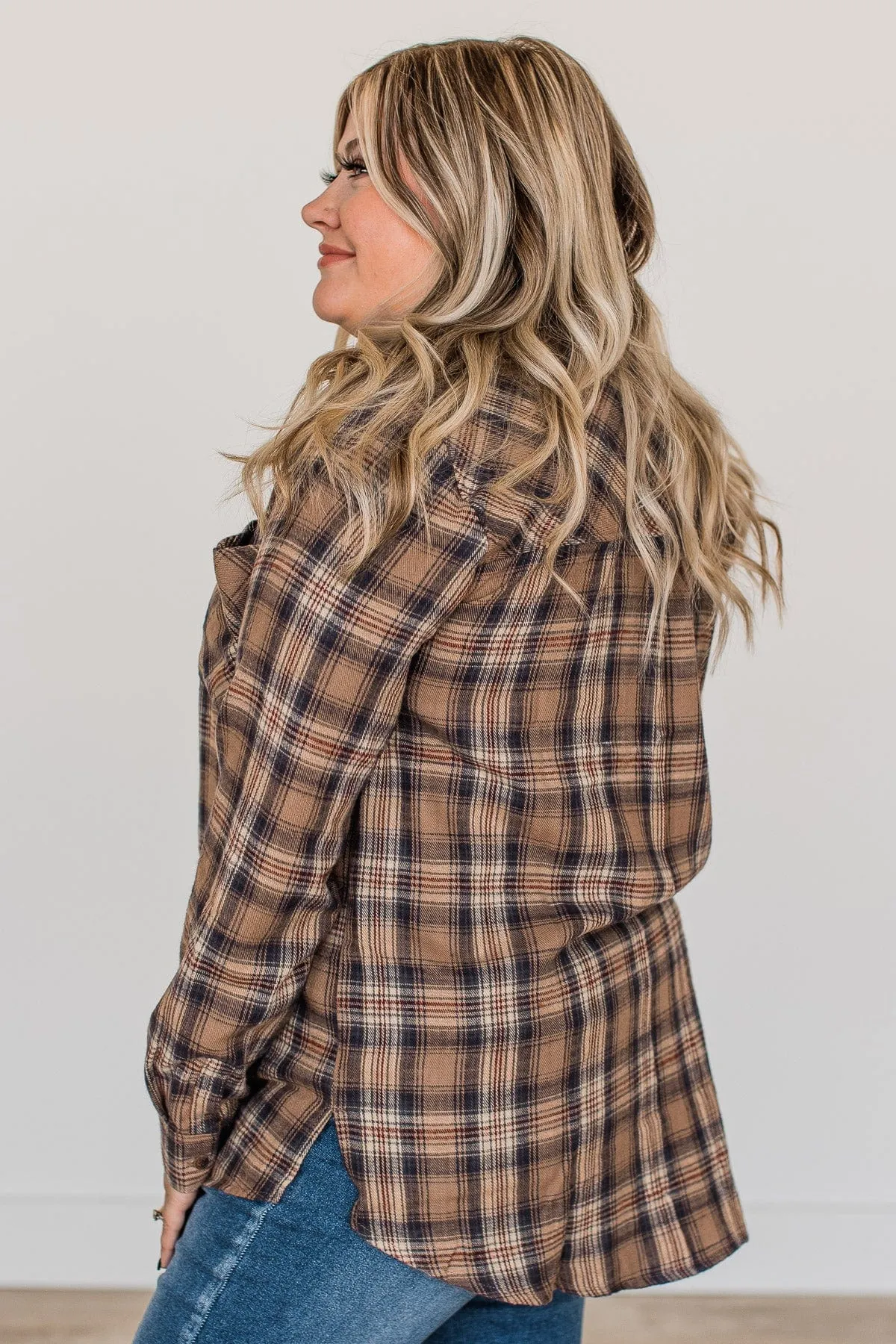 Harvest Season Plaid Button Top- Brown & Navy