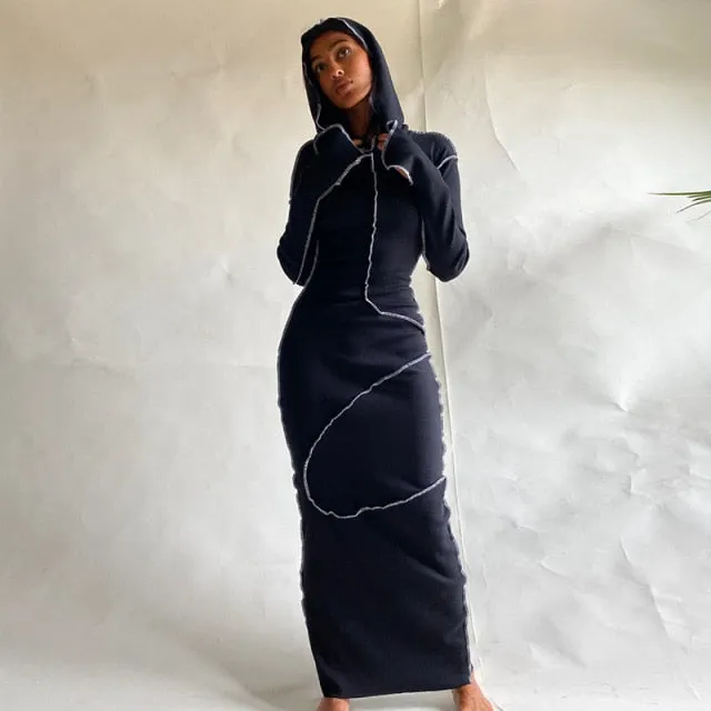 Helena Hooded Patchwork Maxi Dress
