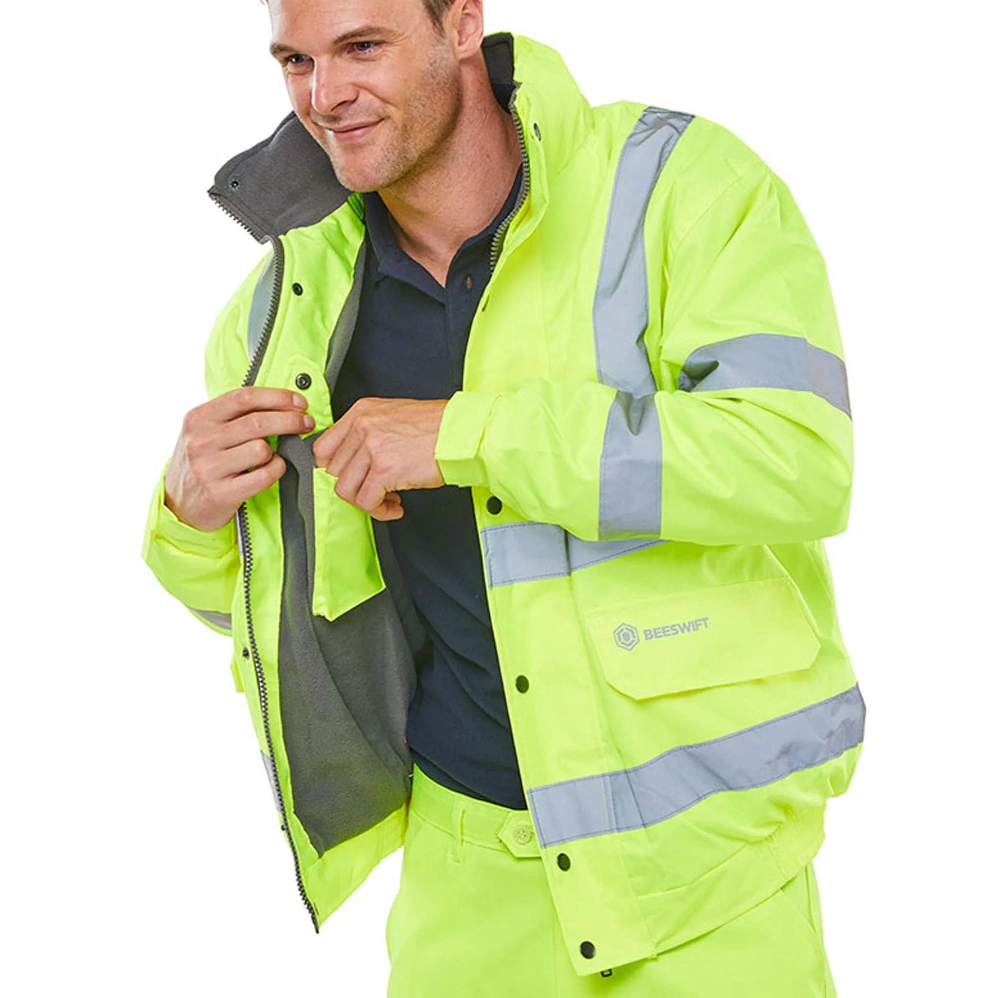 Hi-vis Fleece Lined Bomber Jacket - Saturn Yellow