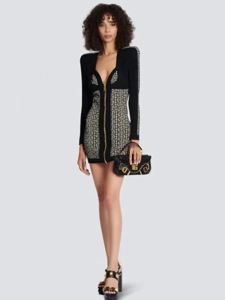 High Quality Front Zipper Rayon Bandage Runway Dress