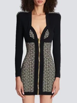 High Quality Front Zipper Rayon Bandage Runway Dress