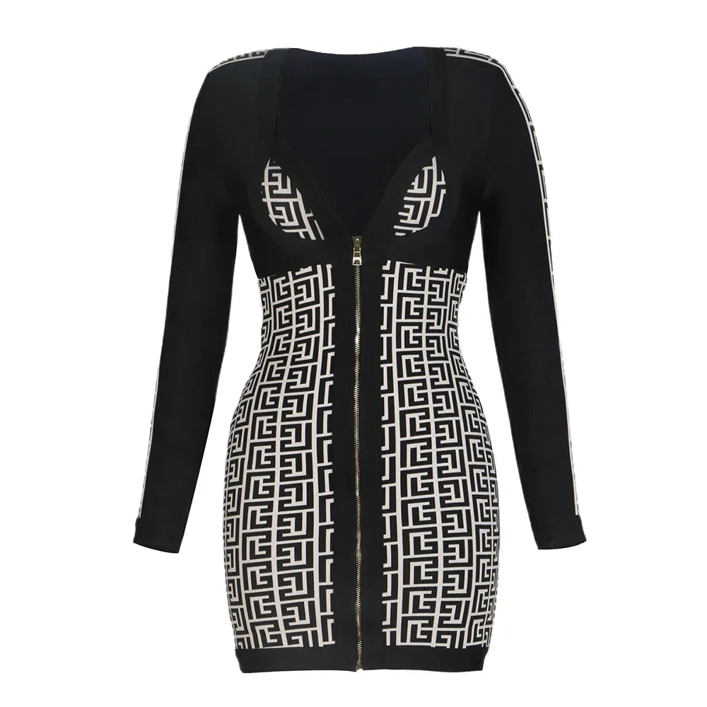 High Quality Front Zipper Rayon Bandage Runway Dress