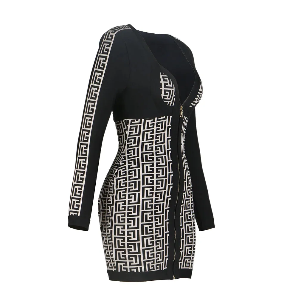 High Quality Front Zipper Rayon Bandage Runway Dress