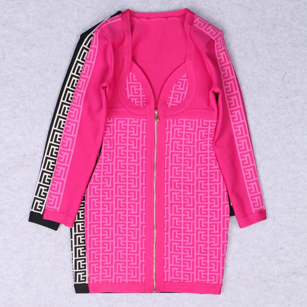 High Quality Front Zipper Rayon Bandage Runway Dress