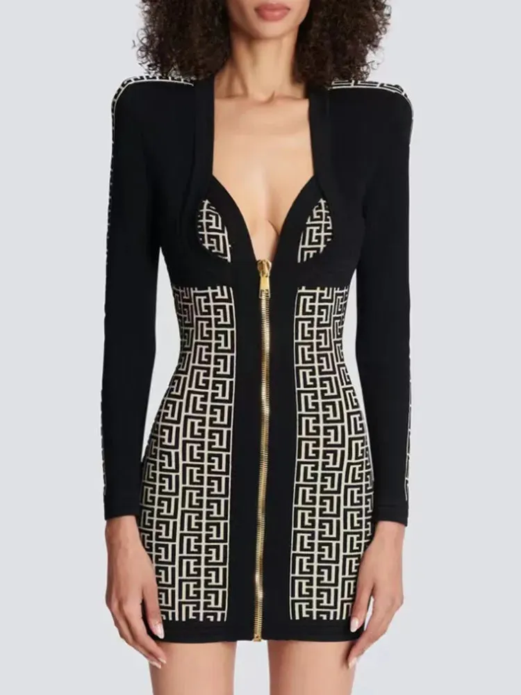 High Quality Front Zipper Rayon Bandage Runway Dress