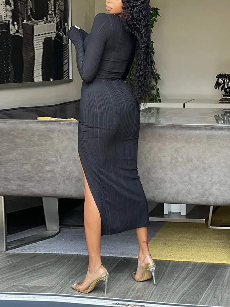 High Split Bodycon Midi Dress