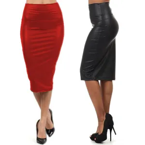 High waist Leather Skirt M LXL Black red sexy Pencil skirts middle long Casual mermaid skirt party bar club travel
