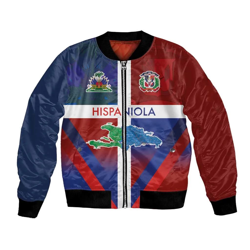 Hispaniola Bomber Jacket Haiti and Dominican Republic Emblems and Flag Style LT03