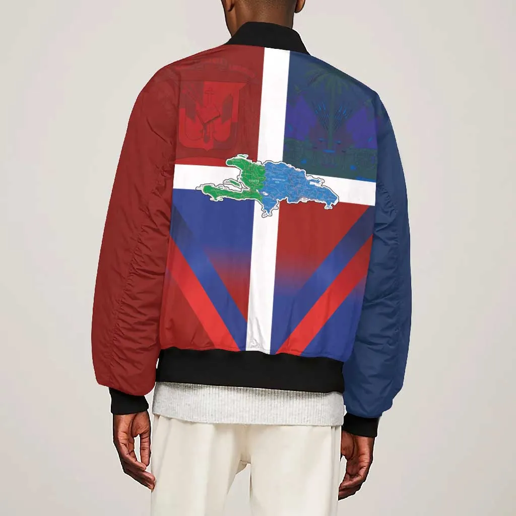 Hispaniola Bomber Jacket Haiti and Dominican Republic Emblems and Flag Style LT03