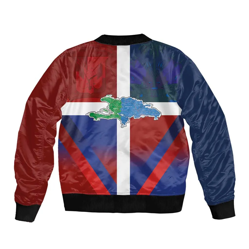 Hispaniola Bomber Jacket Haiti and Dominican Republic Emblems and Flag Style LT03