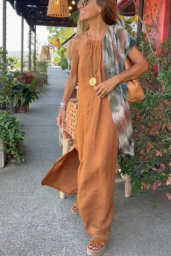 Hitch - Halter maxi dress in linen blend