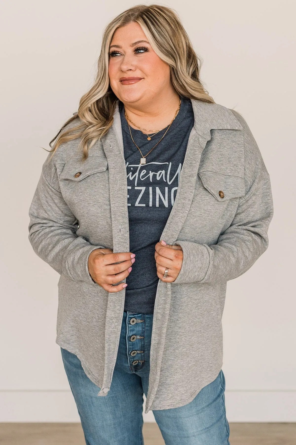 Hooked On Your Love Button Top- Heather Grey