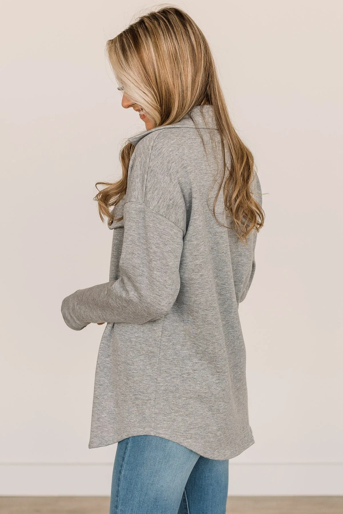 Hooked On Your Love Button Top- Heather Grey